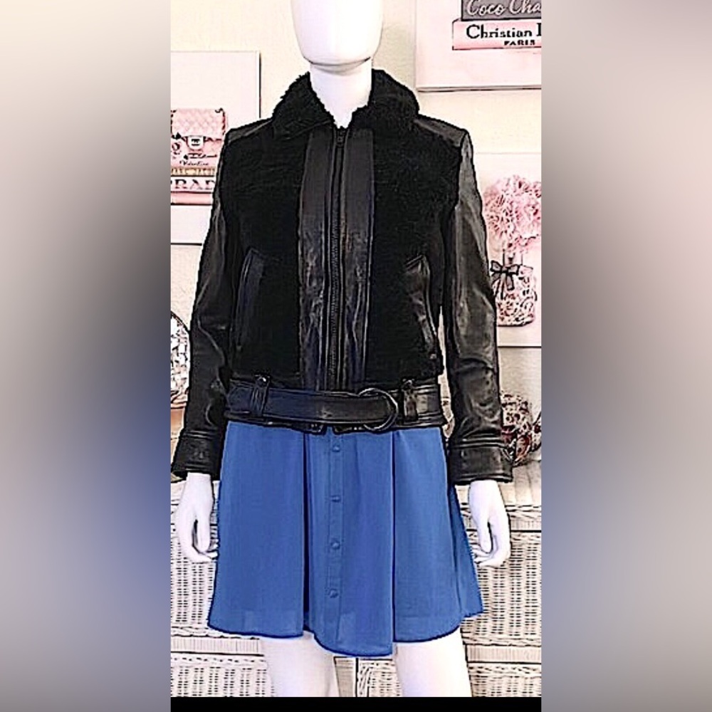 Schotte NYC x FRYE Grizzly leather and lambskin fur Jacket Black Color Size XS